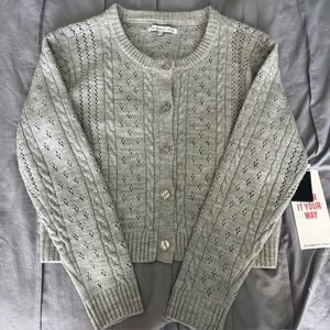 Celebrity Pink Gray Cable-Knit Button Cardigan Sweater